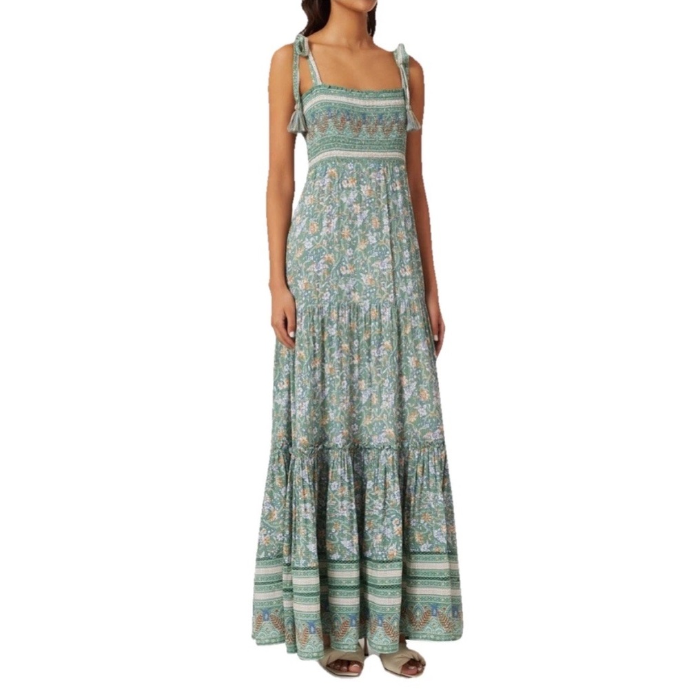 Veronica Beard Benita Maxi Dress Smocked Floral Print M Medium Green